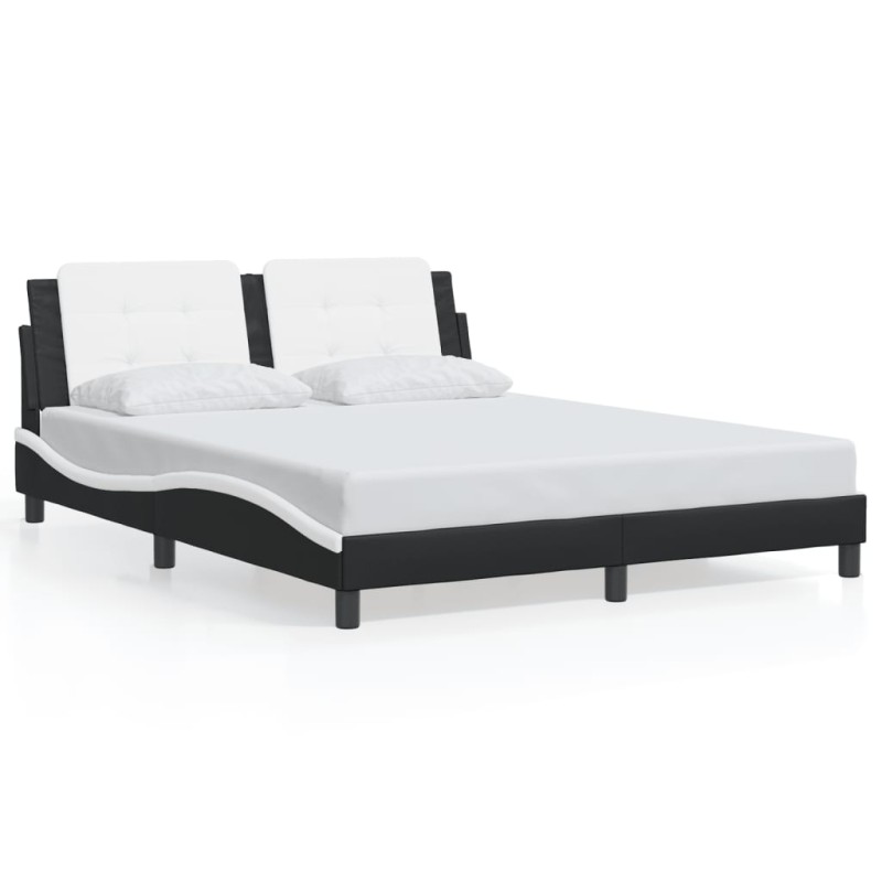 vidaXL Estructura de cama con luz LED cuero PE negro blanco 160x200 cm vidaXL Estructura de cama con luz LED cuero PE negro blanco 160x200 cm