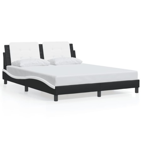 vidaXL Estructura de cama con luz LED cuero PE negro blanco 160x200 cm