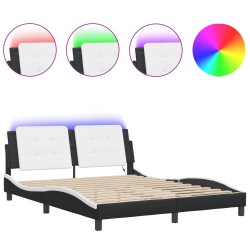 vidaXL Estructura de cama con luz LED cuero PE negro blanco 160x200 cm