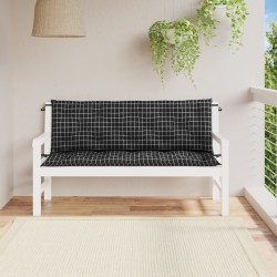 vidaXL Cojines para banco jardín 2 uds tela a cuadros negro 150x50x7cm