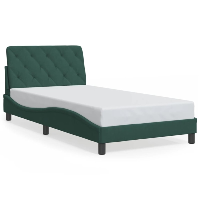 vidaXL Estructura de cama luces LED terciopelo verde oscuro 100x200 cm