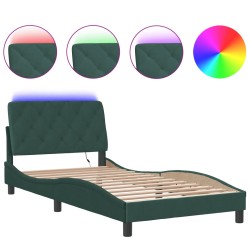 vidaXL Estructura de cama luces LED terciopelo verde oscuro 100x200 cm
