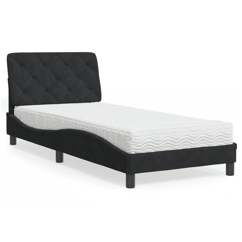 vidaXL Cama con colchón terciopelo negro 90x190 cm vidaXL Cama con colchón terciopelo negro 90x190 cm