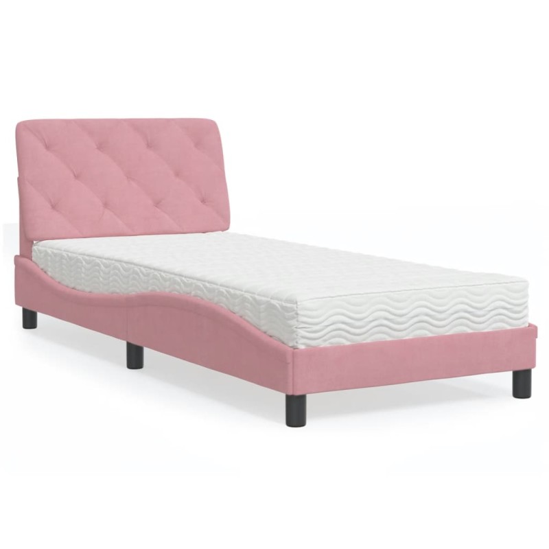 vidaXL Cama con colchón terciopelo rosa 90x200 cm vidaXL Cama con colchón terciopelo rosa 90x200 cm