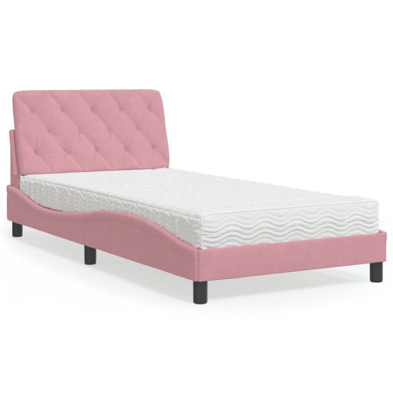 vidaXL Cama con colchón terciopelo rosa 100x200 cm vidaXL Cama con colchón terciopelo rosa 100x200 cm
