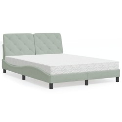 vidaXL Cama con colchón terciopelo gris claro 140x200 cm
