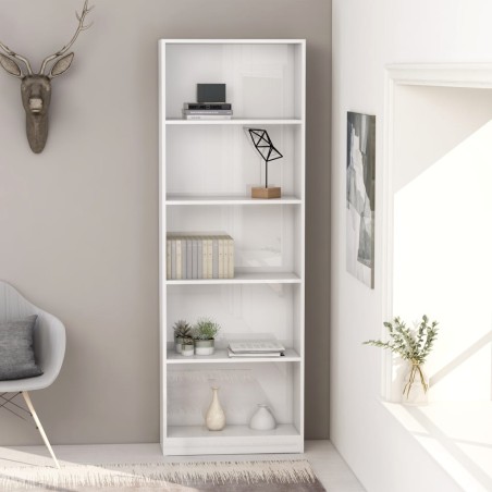 vidaXL Estantería de 5 niveles contrachapada blanco brillo 60x24x175cm