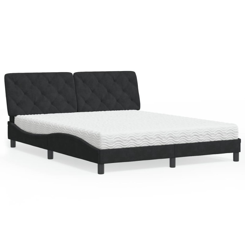 vidaXL Cama con colchón terciopelo negro 160x200 cm vidaXL Cama con colchón terciopelo negro 160x200 cm