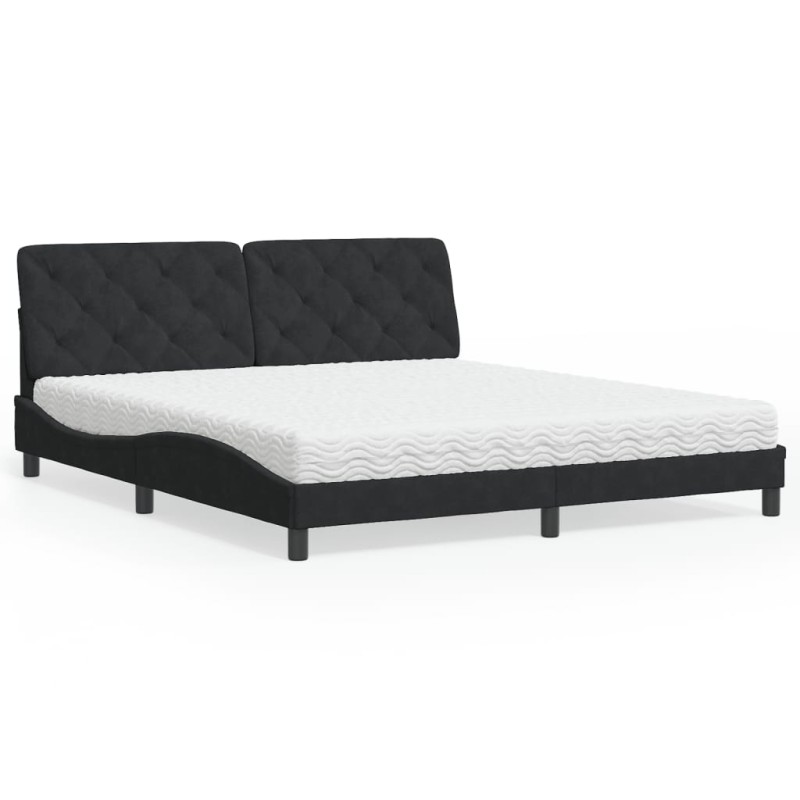 vidaXL Cama con colchón terciopelo negro 180x200 cm vidaXL Cama con colchón terciopelo negro 180x200 cm
