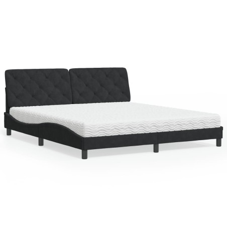 vidaXL Cama con colchón terciopelo negro 180x200 cm