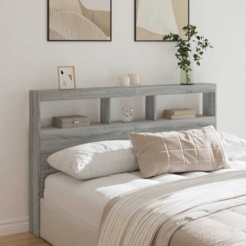 vidaXL Cabecero de cama con luz LED gris Sonoma 160x17x102 cm vidaXL Cabecero de cama con luz LED gris Sonoma 160x17x102 cm