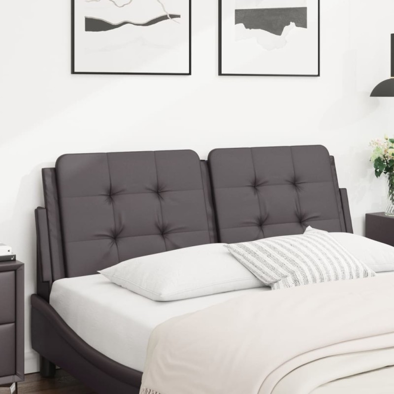 vidaXL Cabecero de cama acolchado cuero sintético gris 140 cm vidaXL Cabecero de cama acolchado cuero sintético gris 140 cm