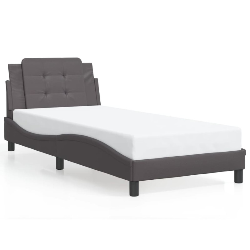 vidaXL Estructura de cama con luces LED cuero sintético gris 90x190 cm vidaXL Estructura de cama con luces LED cuero sintético gris 90x190 cm