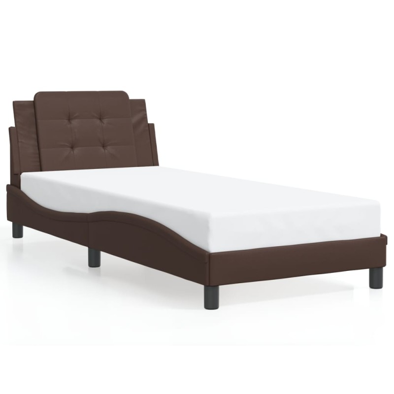 vidaXL Estructura cama con luces LED cuero sintético marrón 90x200 cm vidaXL Estructura cama con luces LED cuero sintético marrón 90x200 cm