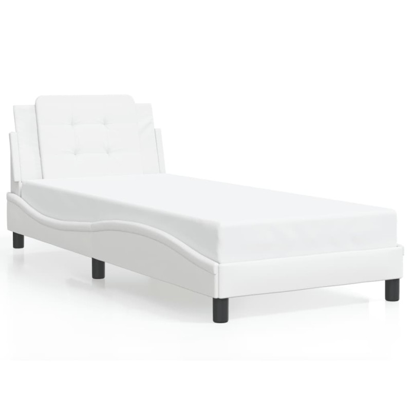 vidaXL Estructura cama con luces LED cuero sintético blanco 100x200 cm vidaXL Estructura cama con luces LED cuero sintético blanco 100x200 cm