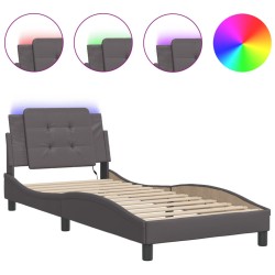 vidaXL Estructura cama con luces LED cuero sintético gris 100x200 cm