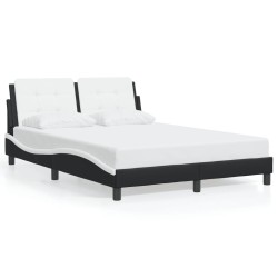 vidaXL Estructura de cama luces LED cuero PE negro y blanco 140x190 cm