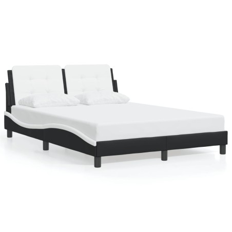 vidaXL Estructura de cama luces LED cuero PE negro y blanco 140x190 cm