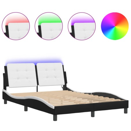 vidaXL Estructura cama con LED cuero sintético negro blanco 140x200 cm