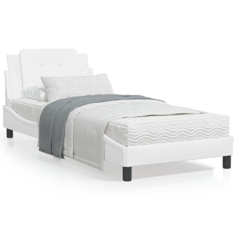 vidaXL Estructura de cama con cabecero cuero sintético blanco 90x200cm vidaXL Estructura de cama con cabecero cuero sintético blanco 90x200cm