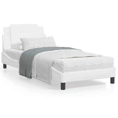 vidaXL Estructura de cama con cabecero cuero sintético blanco 90x200cm