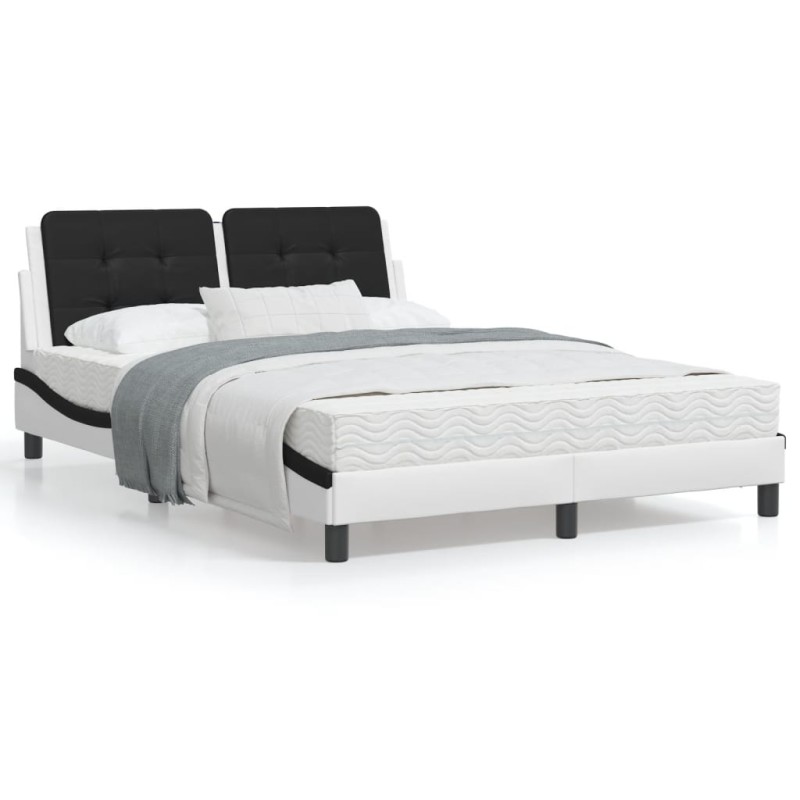 vidaXL Estructura cama cabecero cuero sintético blanco negro 120x200cm vidaXL Estructura cama cabecero cuero sintético blanco negro 120x200cm