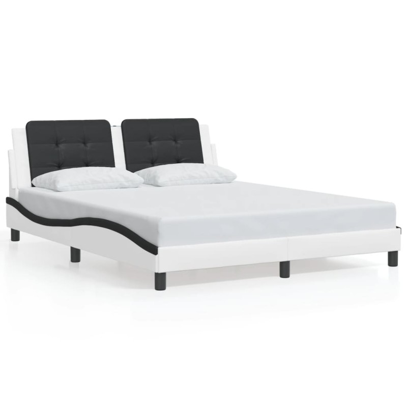vidaXL Estructura cama cabecero cuero sintético blanco negro 160x200cm vidaXL Estructura cama cabecero cuero sintético blanco negro 160x200cm