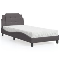 vidaXL Cama con colchón cuero sintético gris 80x200 cm