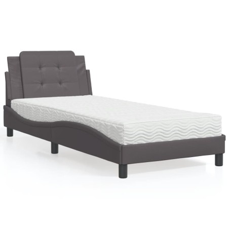 vidaXL Cama con colchón cuero sintético gris 80x200 cm