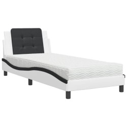 vidaXL Cama con colchón cuero sintético blanco y negro 90x200 cm