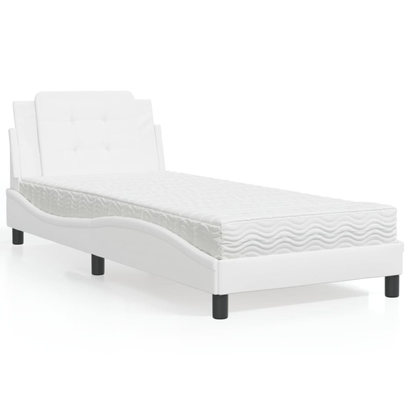vidaXL Cama con colchón cuero sintético blanco 100x200 cm vidaXL Cama con colchón cuero sintético blanco 100x200 cm