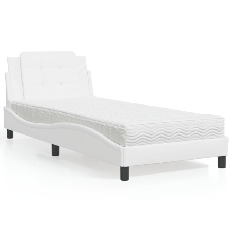 vidaXL Cama con colchón cuero sintético blanco 100x200 cm