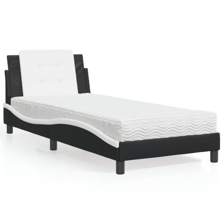 vidaXL Cama con colchón cuero sintético negro y blanco 100x200 cm