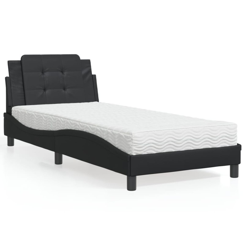 vidaXL Cama con colchón cuero sintético negro 90x200 cm vidaXL Cama con colchón cuero sintético negro 90x200 cm