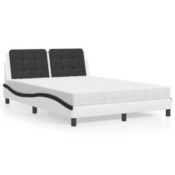 vidaXL Cama con colchón cuero sintético blanco y negro 140x190 cm