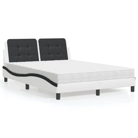 vidaXL Cama con colchón cuero sintético blanco y negro 140x190 cm