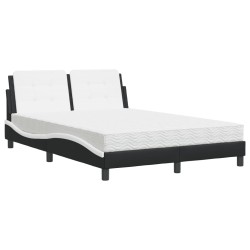 vidaXL Cama con colchón cuero sintético negro y blanco 140x200 cm