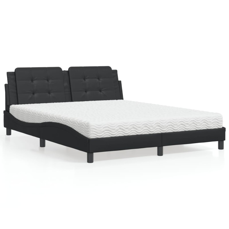 vidaXL Cama con colchón cuero sintético negro 160x200 cm vidaXL Cama con colchón cuero sintético negro 160x200 cm