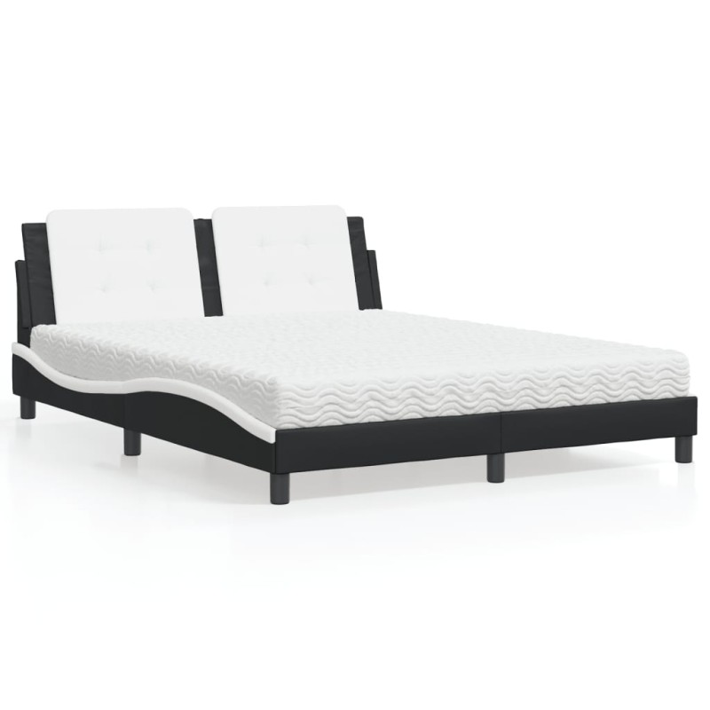 vidaXL Cama con colchón cuero sintético negro y blanco 160x200 cm vidaXL Cama con colchón cuero sintético negro y blanco 160x200 cm
