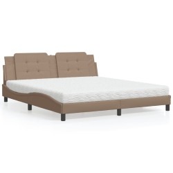 vidaXL Cama con colchón cuero sintético capuchino 180x200 cm