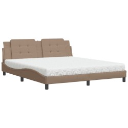 vidaXL Cama con colchón cuero sintético capuchino 180x200 cm