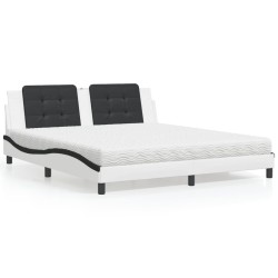 vidaXL Cama con colchón cuero sintético blanco y negro 180x200 cm