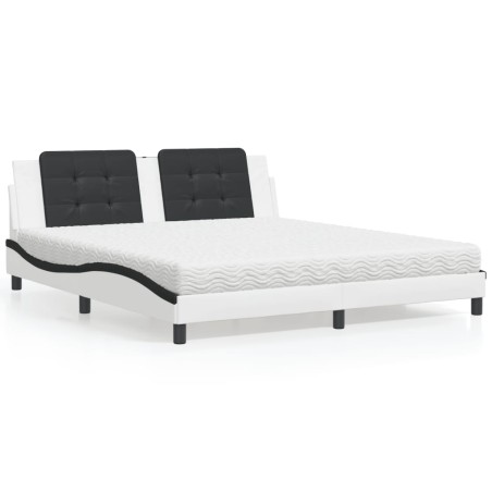 vidaXL Cama con colchón cuero sintético blanco y negro 180x200 cm