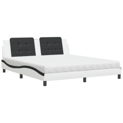 vidaXL Cama con colchón cuero sintético blanco y negro 180x200 cm