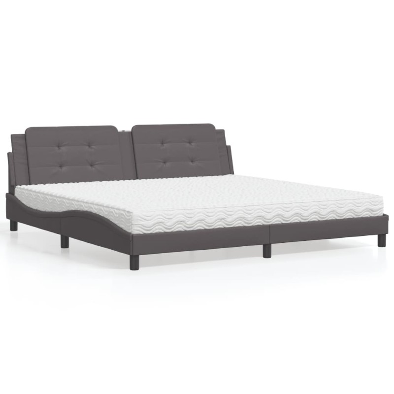 vidaXL Cama con colchón cuero sintético gris 200x200 cm vidaXL Cama con colchón cuero sintético gris 200x200 cm