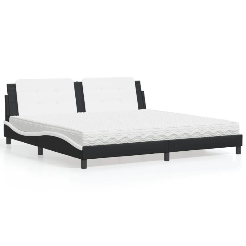 vidaXL Cama con colchón cuero sintético negro y blanco 200x200 cm vidaXL Cama con colchón cuero sintético negro y blanco 200x200 cm