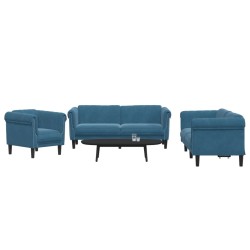 vidaXL Juego de sofás 3 piezas terciopelo azul