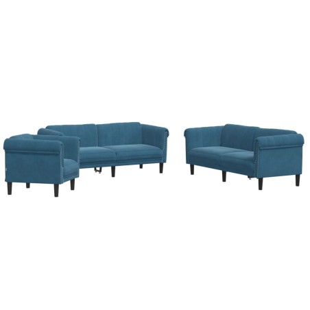 vidaXL Juego de sofás 3 piezas terciopelo azul