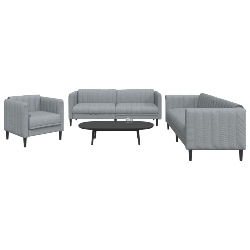vidaXL Juego de sofás 3 piezas tela gris claro vidaXL Juego de sofás 3 piezas tela gris claro