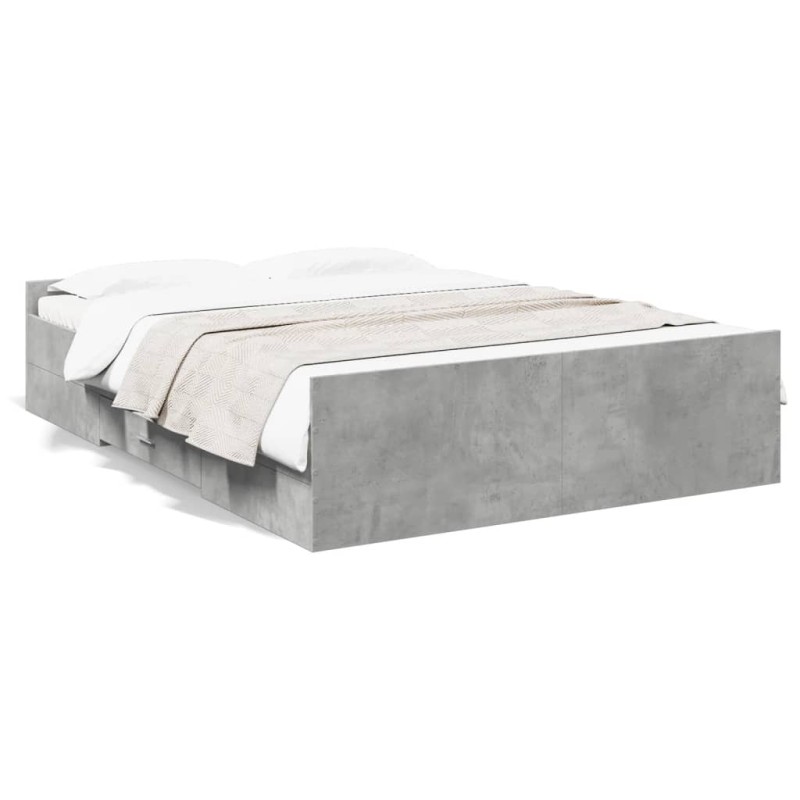 vidaXL Cama con cajones madera ingeniería gris hormigón 135x190 cm vidaXL Cama con cajones madera ingeniería gris hormigón 135x190 cm